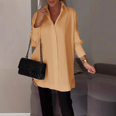 Women’s Loose Button Blouse – Summer Long Sleeve Shirt with Turn Down Collar Tops
