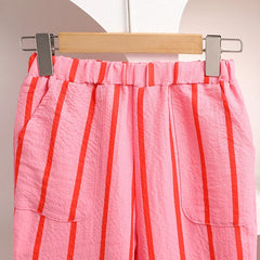 Girls’ Striped Fashion Clothing Set – Coat & Long Pants