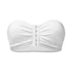 Pleated Front Button Strapless Lace Tube Top – Non-Slip Invisible Bra for Women