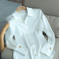 Striped Satin Women’s Luxury Loose Shirt – Elegant & Versatile