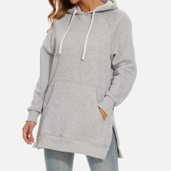 Women’s Hooded Fleece Sweatshirt – Split Shoulder Sleeve, Casual Pure Color | 2025 Autumn/Winter