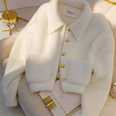 2025 Women’s White Lambswool Fur Coat – Elegant Thick Warm Short Jacket, Luxury Y2K Autumn Winter Outwear