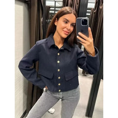 2025 Women’s Aviator Black Wool Blend Cropped Bomber Jacket – Casual Autumn & Winter Outerwear