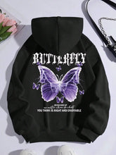 Purple Butterfly Print Hoodie – Women’s Fleece Pullover with Pocket | Casual Autumn Streetwear
