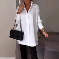 Women’s Loose Button Blouse – Summer Long Sleeve Shirt with Turn Down Collar Tops