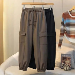 Plus Size Spring/Autumn New Straight Drawstring Design Casual Slimming Sports Joggers