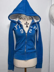 2025 Women’s Blue Gothic Retro Sweatshirt – Y2K Slim Cardigan Jacket