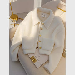 2025 Women’s White Lambswool Fur Coat – Elegant Thick Warm Short Jacket, Luxury Y2K Autumn Winter Outwear