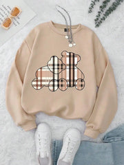 Women’s Teddy Bear Print Sweatshirt – Soft Fleece Pullover Crewneck, Loose Fit Casual Hoodie Top