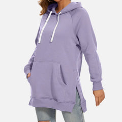 Women’s Hooded Fleece Sweatshirt – Split Shoulder Sleeve, Casual Pure Color | 2025 Autumn/Winter