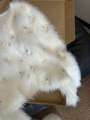 White Imitate Mink Fur Sweater Coats For Women Autumn New Pearl Single Breasted Beading Knitted Cardigans Fashion Warm Tops
