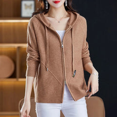 Women Knitted Sweater Cardigan Jacket 2025 New Solid Hooded Zipper Sweater Coat Female Knitwear Casual Tops Female Jackets