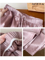 Spring Summer Satin Straight Trousers Fashion High Waist Acetic Acid Women's Pants Loose Casual Wide-leg Pants Women's