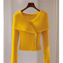 2025 Early Autumn New Temperament Solid Color Simple Knitted Sweater Cardigan Long Sleeve Slim Fit Crew Neck Chic Top