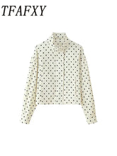 TFAFXY Women’s Vintage Casual Polka Dot Jacket – Autumn Streetwear Outwear
