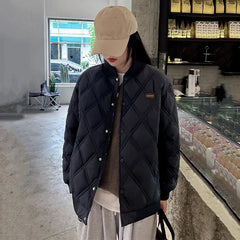 2025New Winter Cotton-Padded Jacket Women Fashion Designed Sense Rhombic Baseball Outwear Puffer Coat Thin Parka Coat Female Top