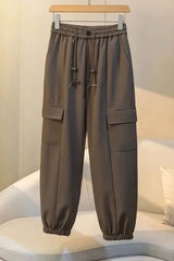 Plus Size Spring/Autumn New Straight Drawstring Design Casual Slimming Sports Joggers