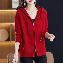 Women Knitted Sweater Cardigan Jacket 2025 New Solid Hooded Zipper Sweater Coat Female Knitwear Casual Tops Female Jackets