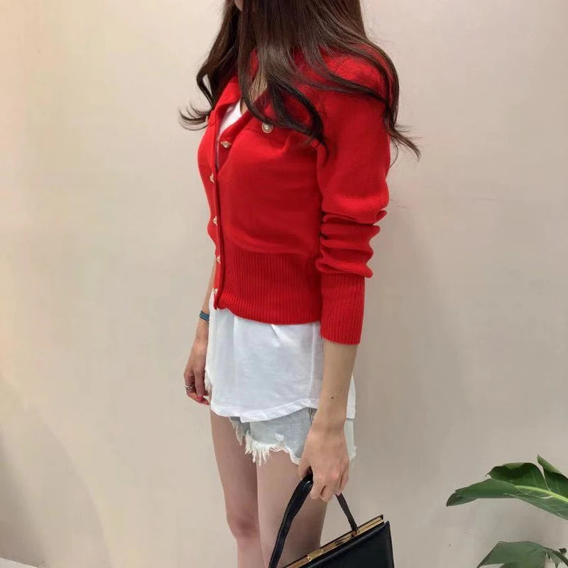 Autumn Long Sleeve Fashion Women Cardigans Sweater Knitted Coat Short Casual Single Breasted Korean Slim Chic Ladies Tops 17375