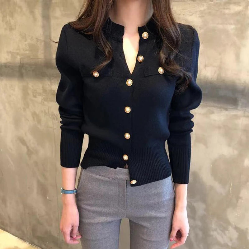 Autumn Long Sleeve Fashion Women Cardigans Sweater Knitted Coat Short Casual Single Breasted Korean Slim Chic Ladies Tops 17375