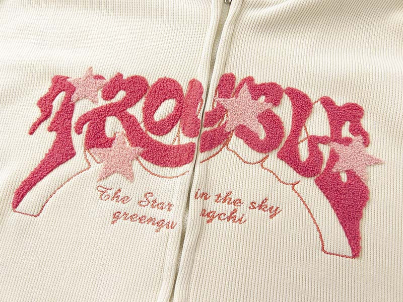 Y2k Zip Up Hoodie Women Autumn Retro Embroidered Letter Loose Long Sleeve Tops 2025 Casual Hooded Sweatshirts Harajuku Jackets
