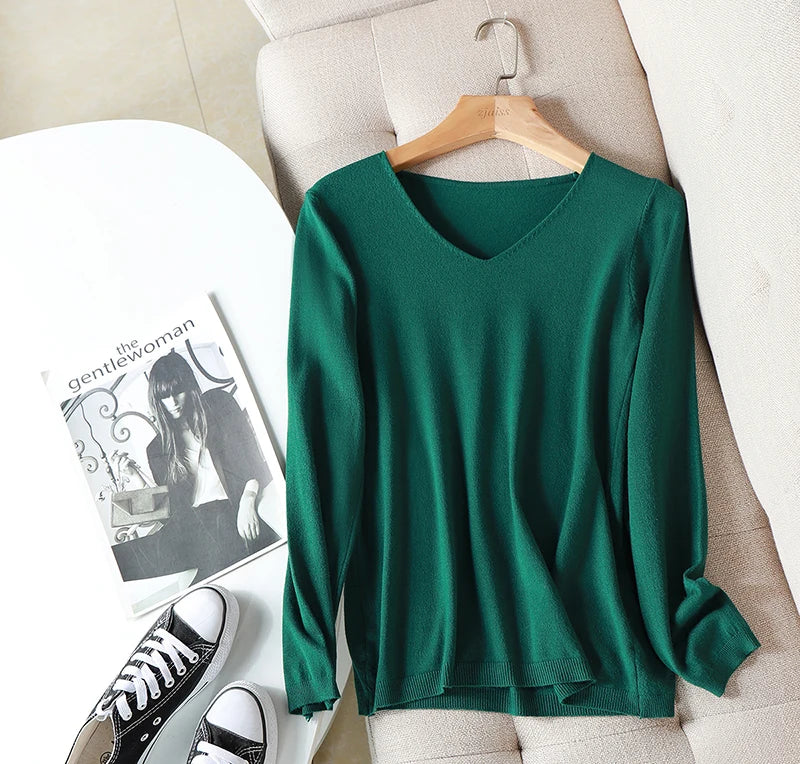 2025 autumn winter Sweater Knitted Pullover women v-neck oversize sweater female loose long sleeve sweater top Jumper