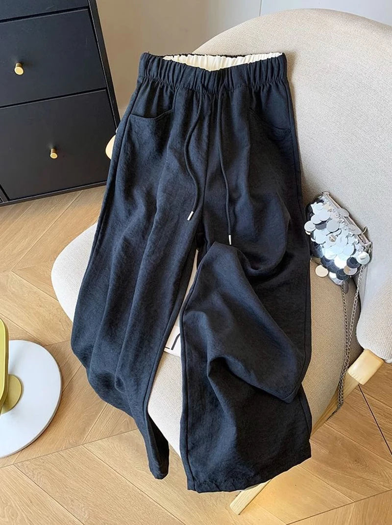Japanese Casual Wide Leg Pants Women Summer High Waist Thin Loose Jogging Pants Y2K Baggy All Match Straight Trousers