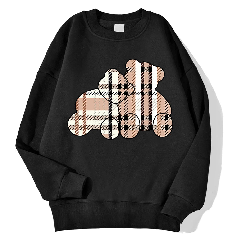 Women’s Teddy Bear Print Sweatshirt – Soft Fleece Pullover Crewneck, Loose Fit Casual Hoodie Top
