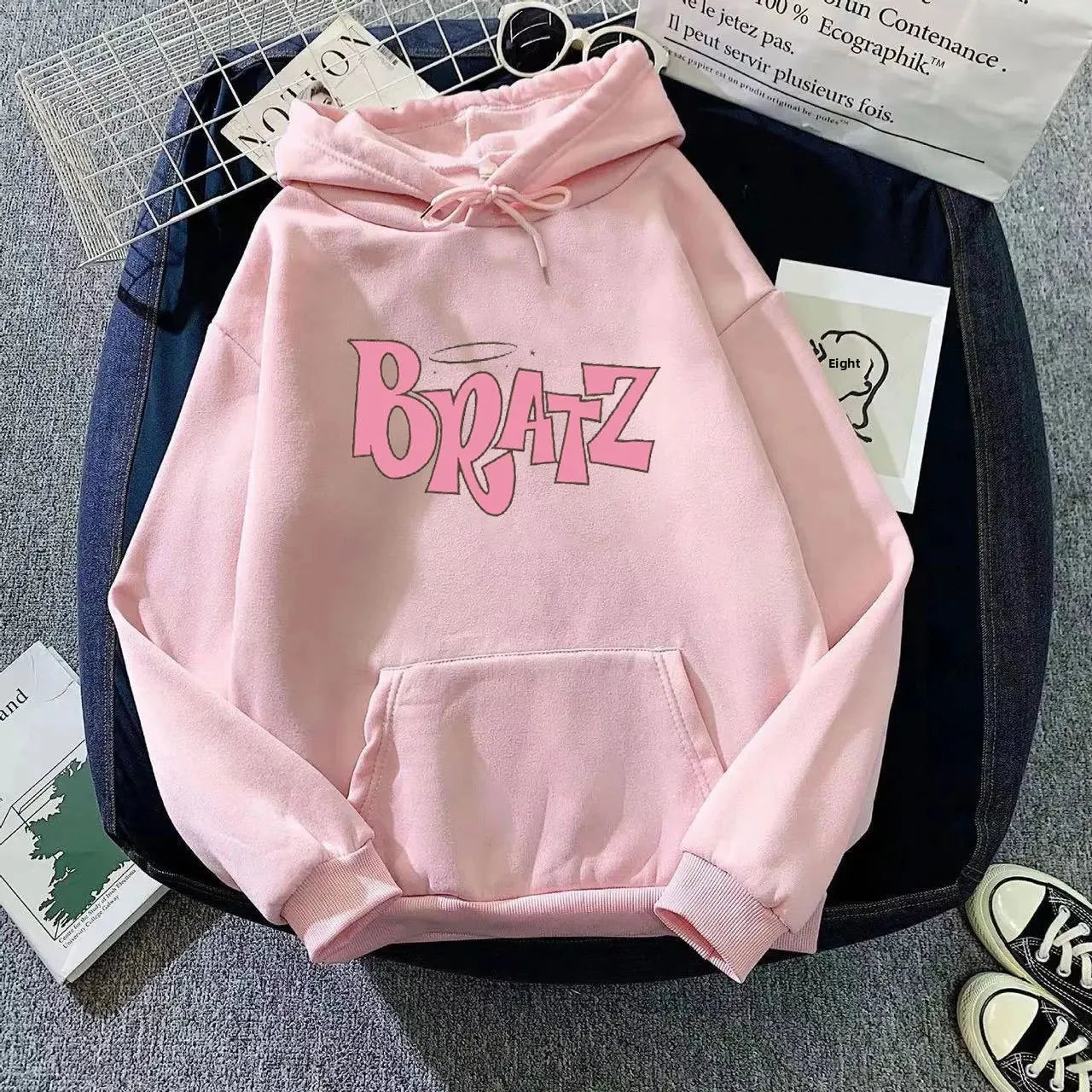 Bratz Letter Print Hoodie – Unisex Streetwear Sweatshirt | Cozy Fleece Pullover for Autumn & Winter