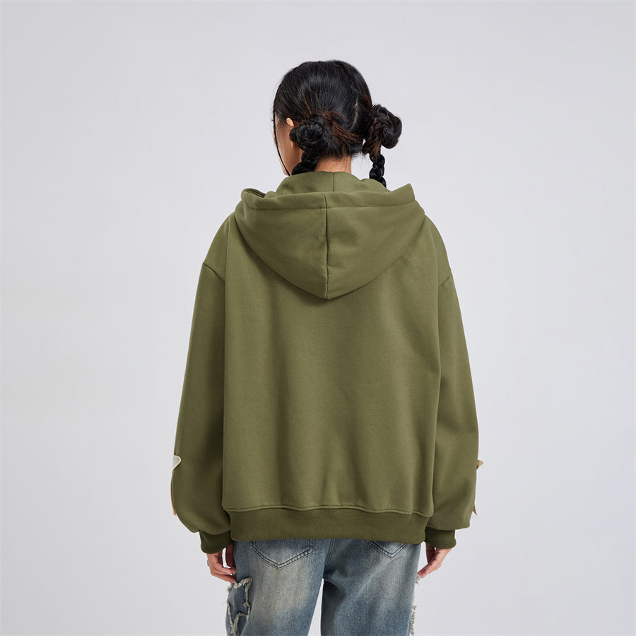 Vintage Star Print Women’s Zip-Up Hoodie – Harajuku Streetwear Outerwear
