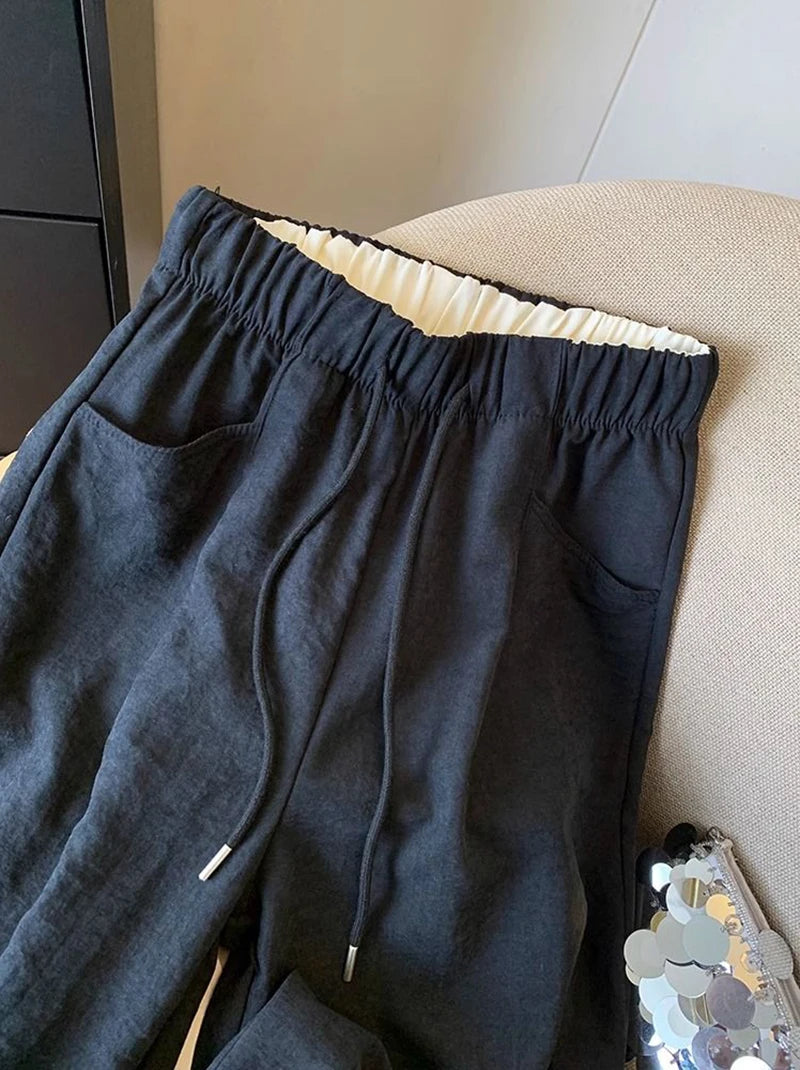 Japanese Casual Wide Leg Pants Women Summer High Waist Thin Loose Jogging Pants Y2K Baggy All Match Straight Trousers
