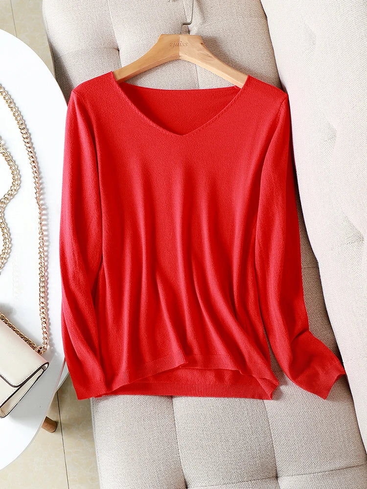 2025 autumn winter Sweater Knitted Pullover women v-neck oversize sweater female loose long sleeve sweater top Jumper