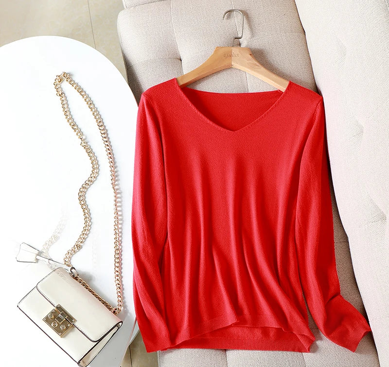 2025 autumn winter Sweater Knitted Pullover women v-neck oversize sweater female loose long sleeve sweater top Jumper