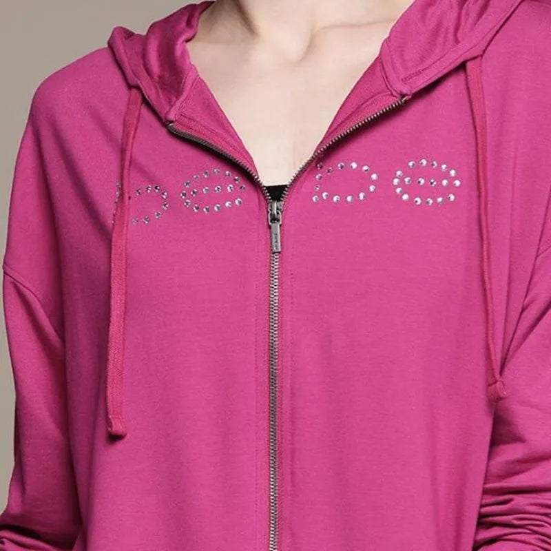 High Street Bling Rhinestone Hoodie – Women’s Y2K Pink Zip-Up Jacket