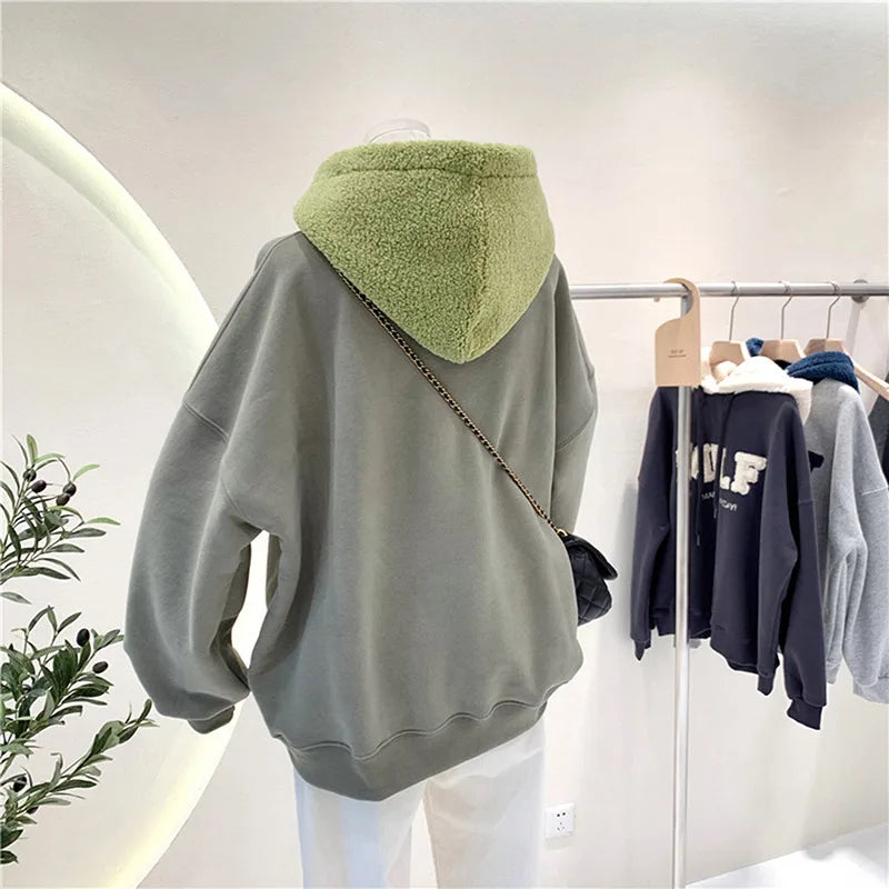 Women’s Oversized Patchwork Sweatshirt – Winter Streetwear Hoodie