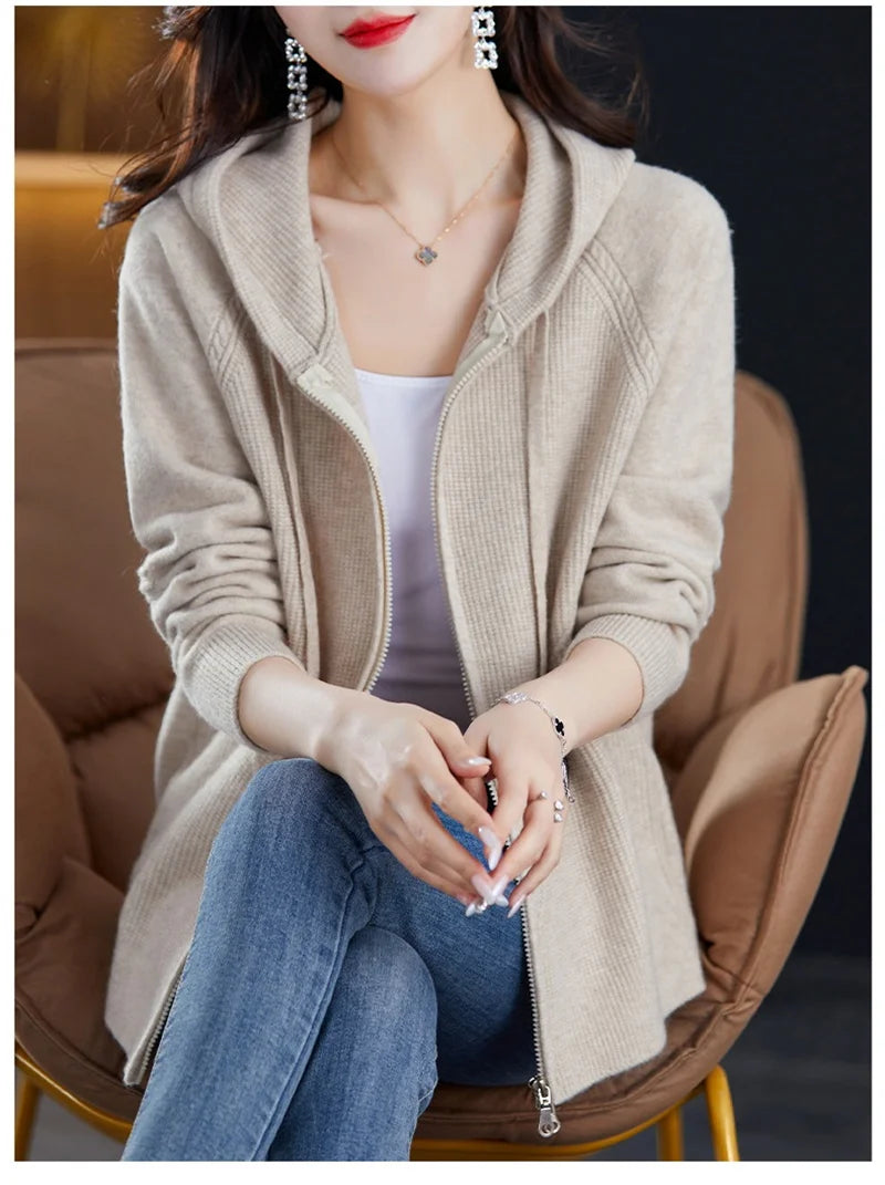 Women Knitted Sweater Cardigan Jacket 2025 New Solid Hooded Zipper Sweater Coat Female Knitwear Casual Tops Female Jackets