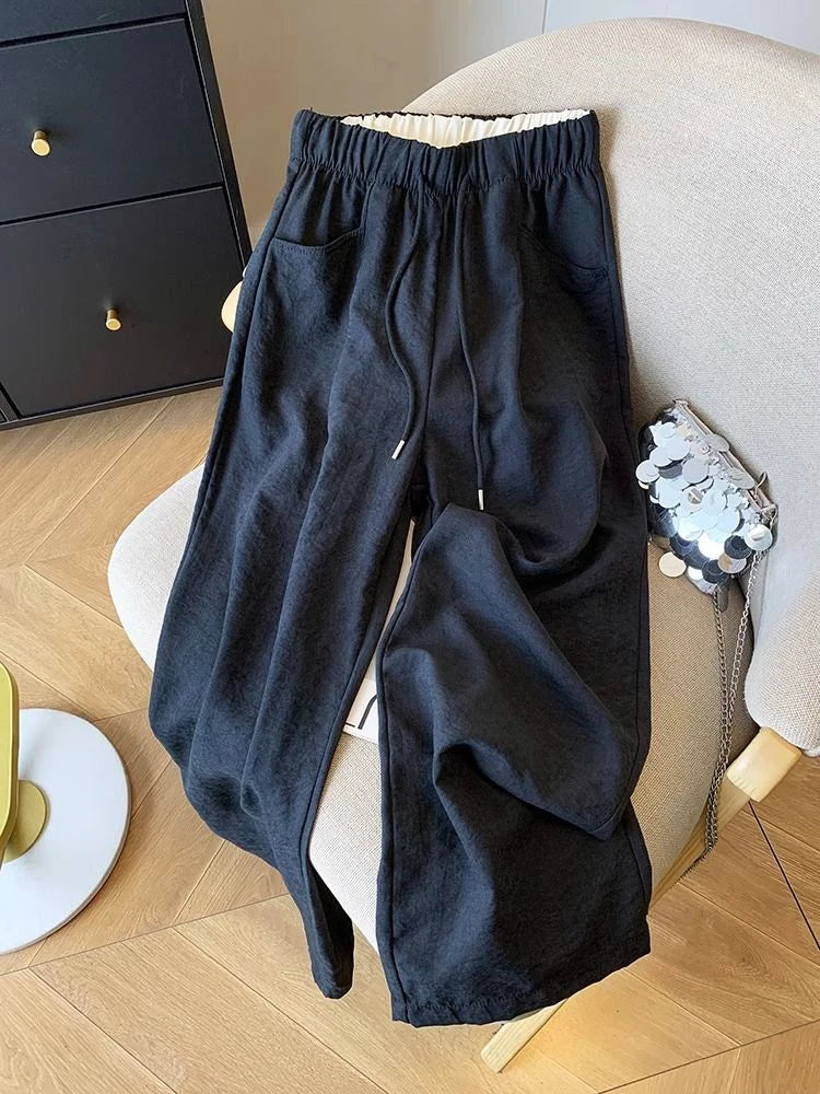 Japanese Casual Wide Leg Pants Women Summer High Waist Thin Loose Jogging Pants Y2K Baggy All Match Straight Trousers