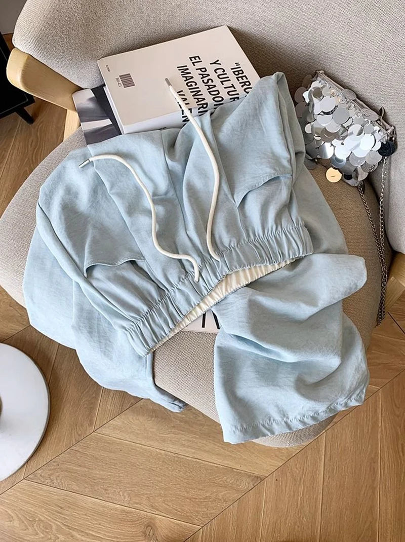 Japanese Casual Wide Leg Pants Women Summer High Waist Thin Loose Jogging Pants Y2K Baggy All Match Straight Trousers