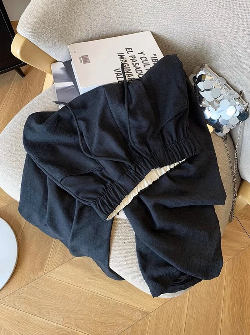 Japanese Casual Wide Leg Pants Women Summer High Waist Thin Loose Jogging Pants Y2K Baggy All Match Straight Trousers