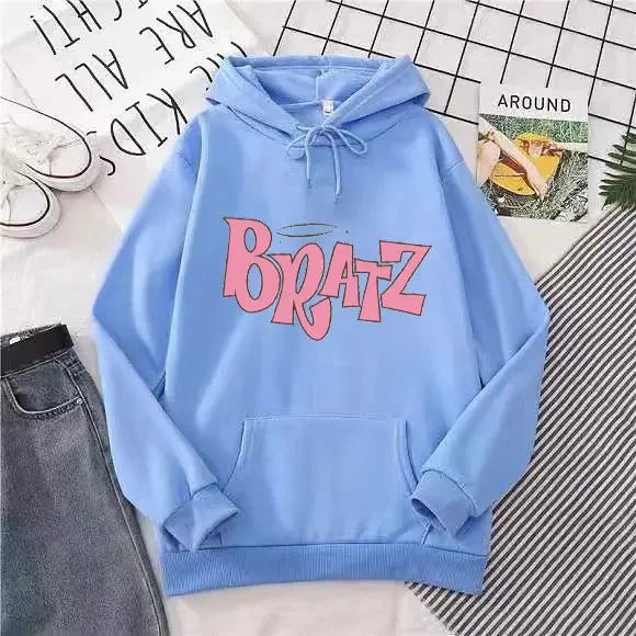Bratz Letter Print Hoodie – Unisex Streetwear Sweatshirt | Cozy Fleece Pullover for Autumn & Winter