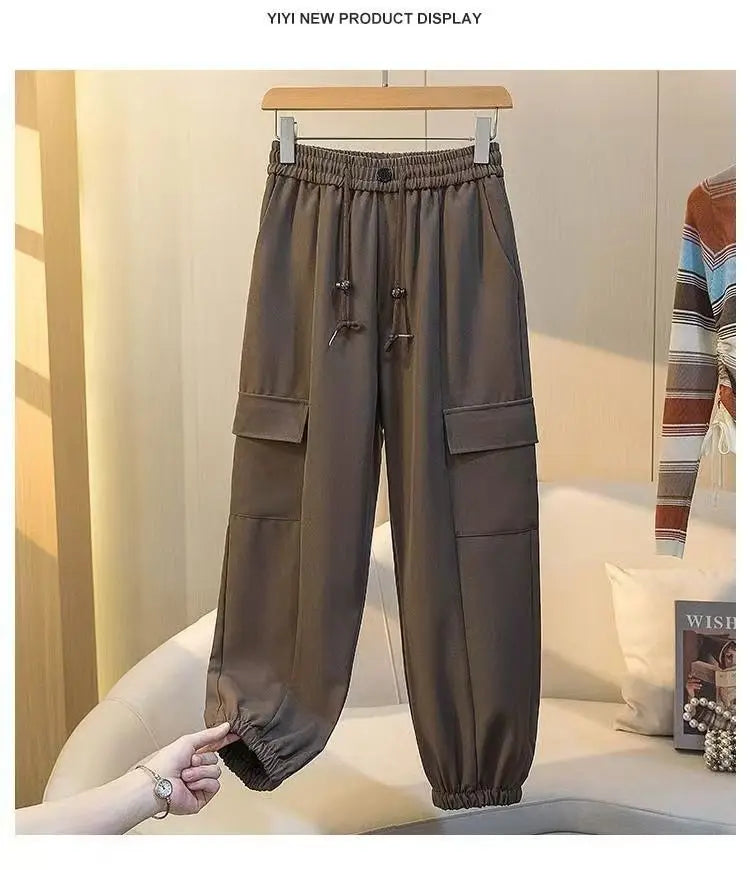 Plus Size Spring/Autumn New Straight Drawstring Design Casual Slimming Sports Joggers
