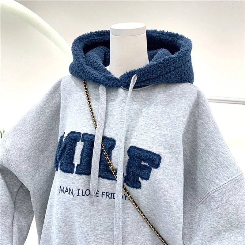 Women’s Oversized Patchwork Sweatshirt – Winter Streetwear Hoodie