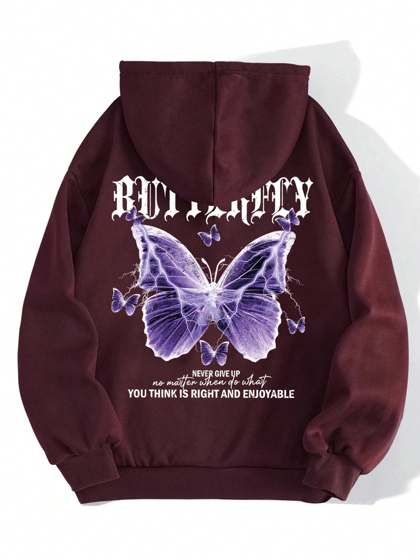 Purple Butterfly Print Hoodie – Women’s Fleece Pullover with Pocket | Casual Autumn Streetwear