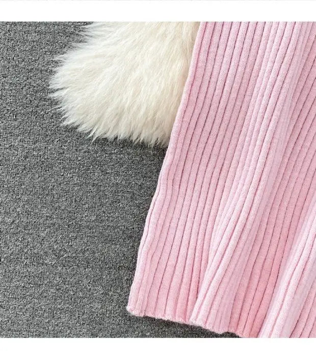 Solid Color Knitwear Set Lace up New Chinese Knitted Cardigan Women Sweater Coat Camisole Dress Two Piece Set Women Outfits