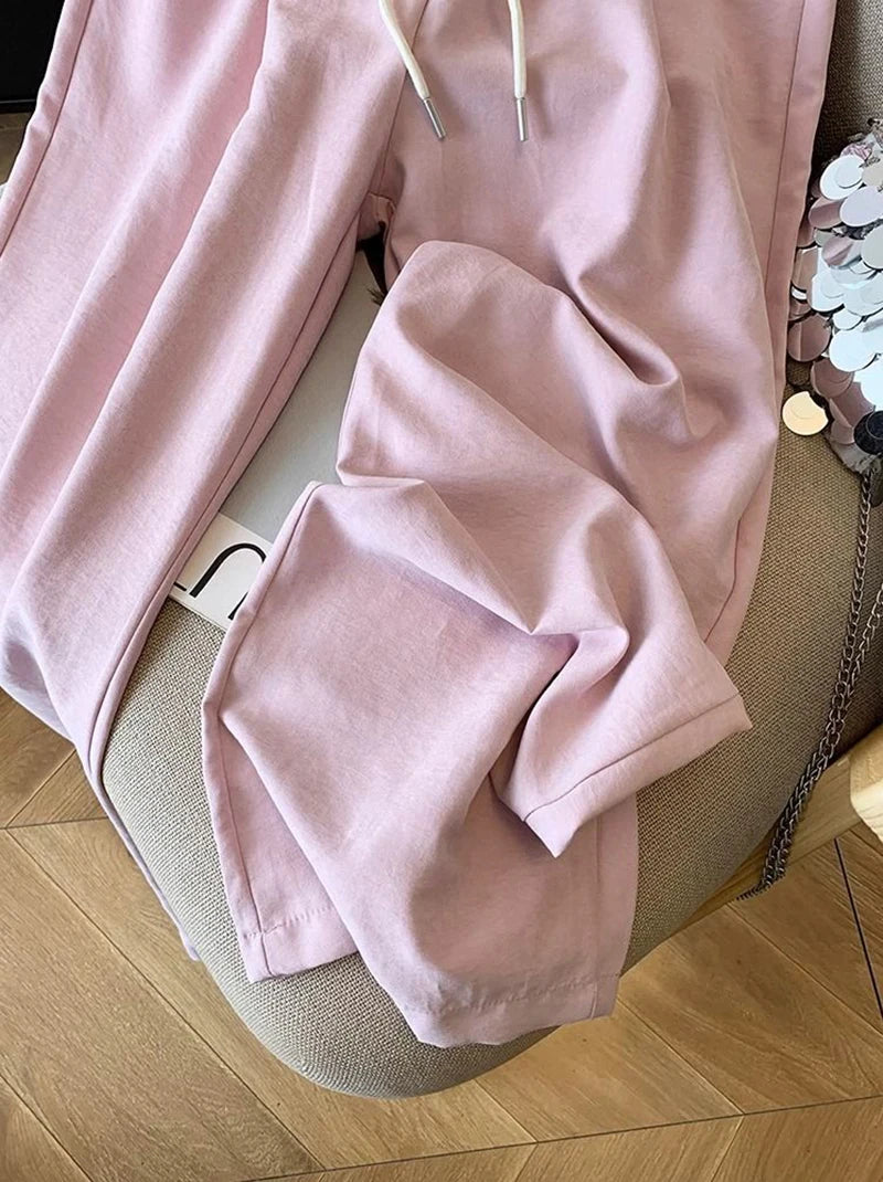 Japanese Casual Wide Leg Pants Women Summer High Waist Thin Loose Jogging Pants Y2K Baggy All Match Straight Trousers