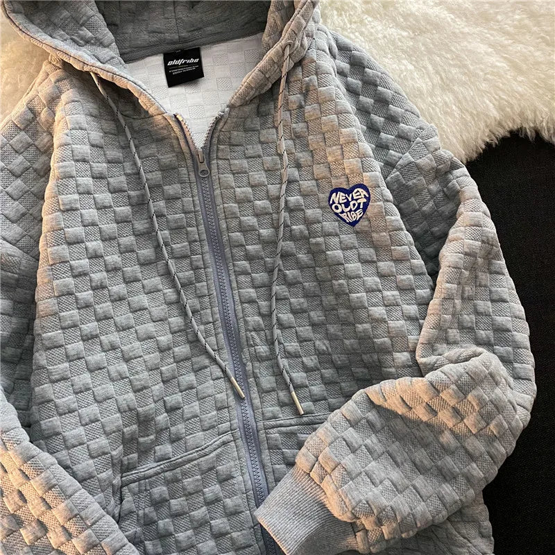 woman sweater autumn/winter hooded zipper cardigan solid color drawstring woman's coat