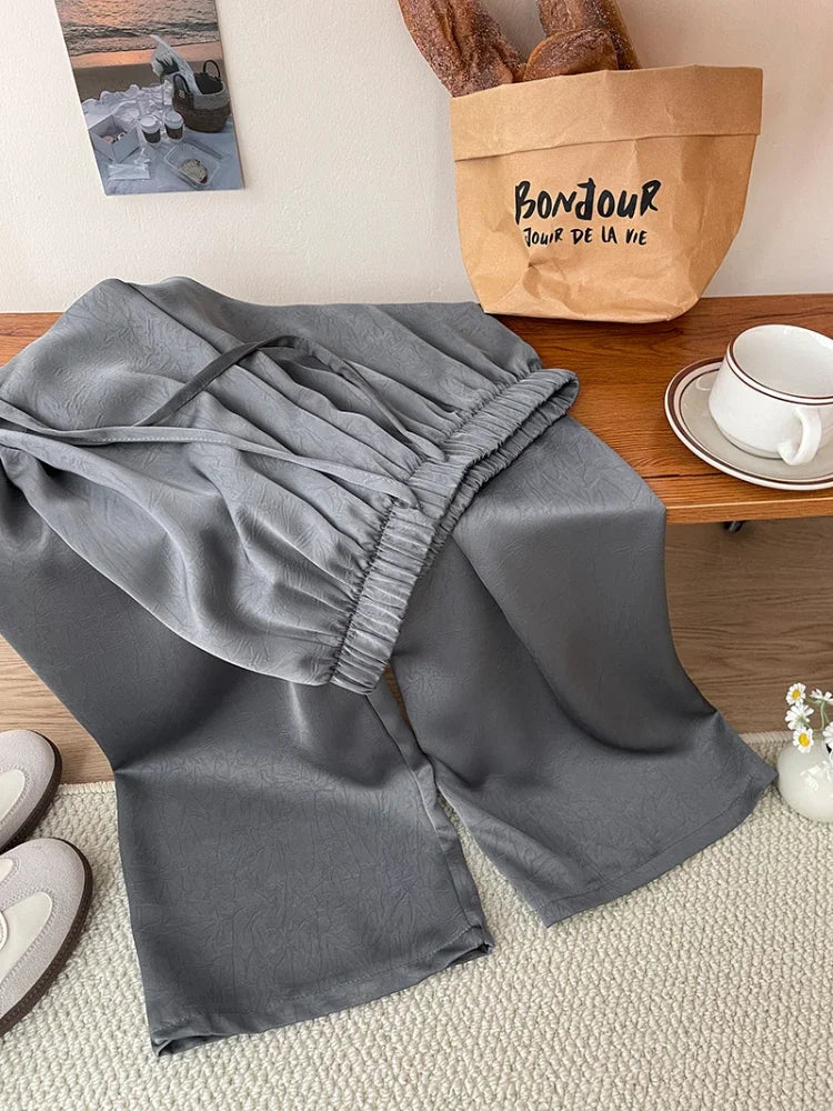 Spring Summer Satin Straight Trousers Fashion High Waist Acetic Acid Women's Pants Loose Casual Wide-leg Pants Women's