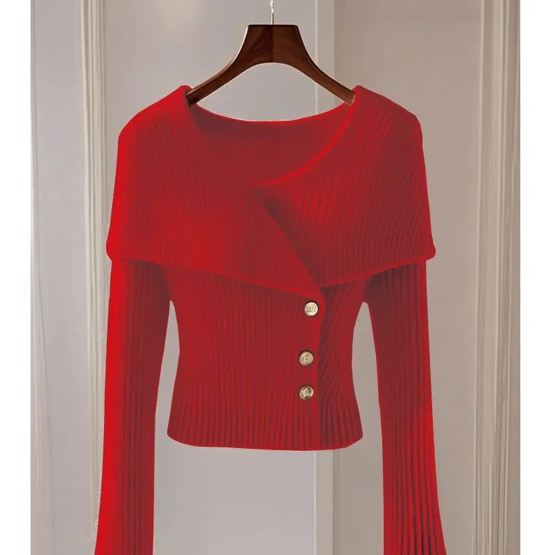 2025 Early Autumn New Temperament Solid Color Simple Knitted Sweater Cardigan Long Sleeve Slim Fit Crew Neck Chic Top