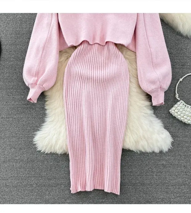 Solid Color Knitwear Set Lace up New Chinese Knitted Cardigan Women Sweater Coat Camisole Dress Two Piece Set Women Outfits