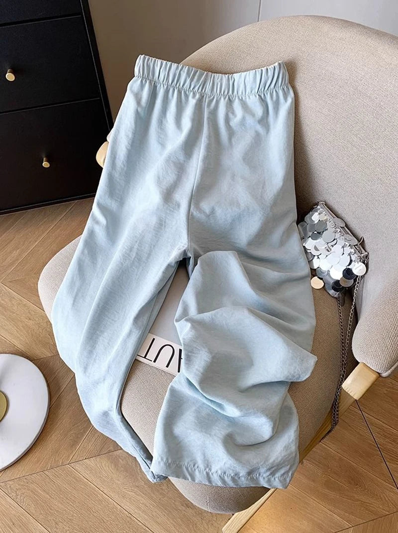 Japanese Casual Wide Leg Pants Women Summer High Waist Thin Loose Jogging Pants Y2K Baggy All Match Straight Trousers
